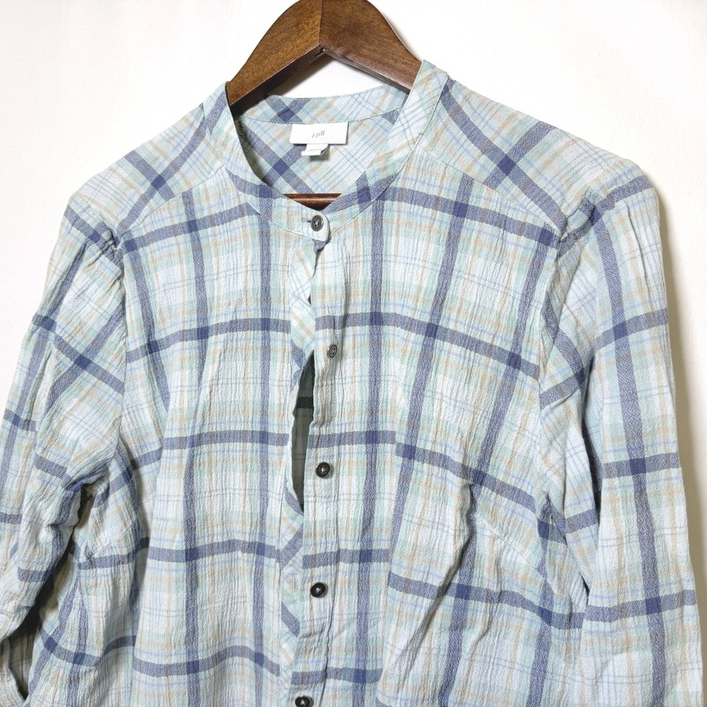 J. Jill Blue Plaid Mandarin Collar Tunic Blouse XL WTP181411